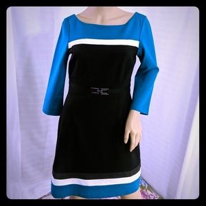 WHBM Dress Scoop Neck Long Sleeve Black Teal 4 S